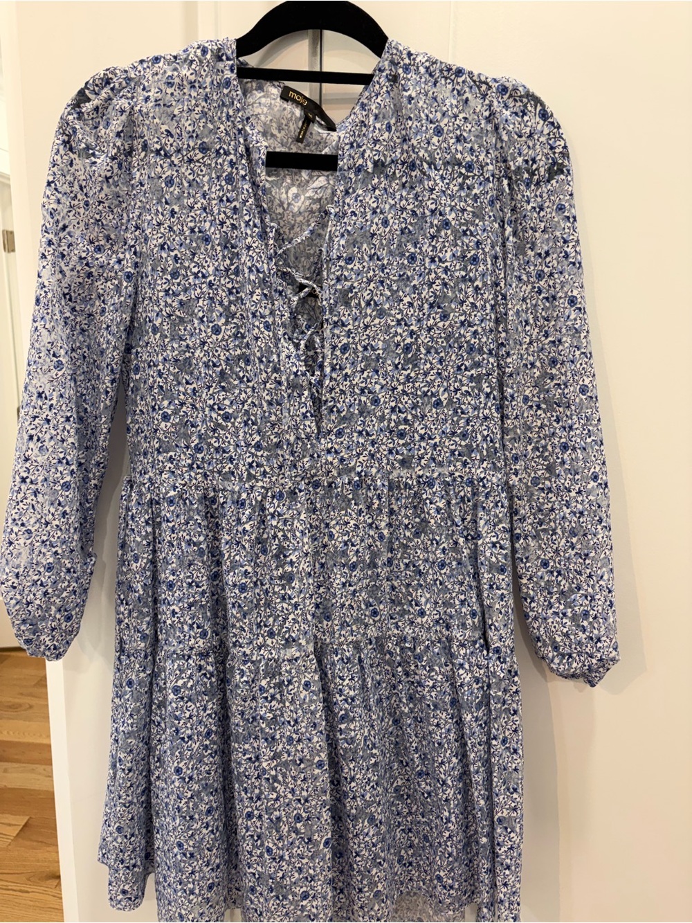 Maje Blue White Floral Tie-Neck Casual women’s Dress